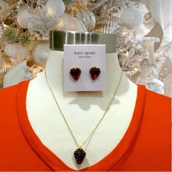 KATE SPADE STRAWBERRY NECKLACE AND EARRINGS SET TUTI FRUITY - Picture 5 of 5